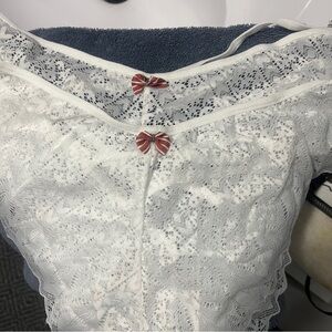 Elegant White Lace Women's Intimate with Red Bow